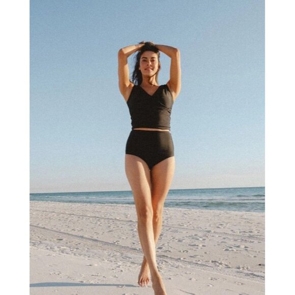 Honey Mark 2 Piece Swimsuit Womens 3XL Black Basil Wrap Top High Waist Bottoms‎ - Picture 1 of 14